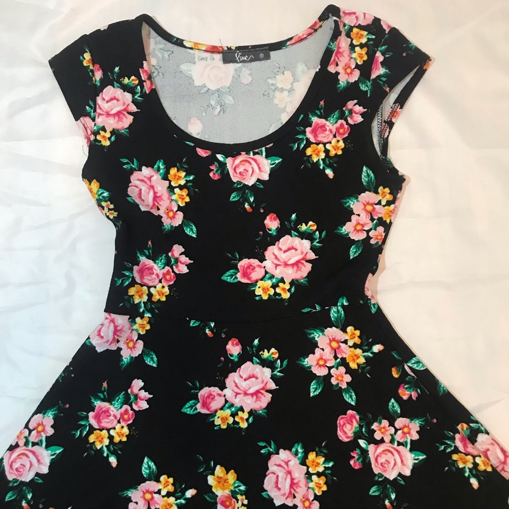 Black Floral Skater Dress